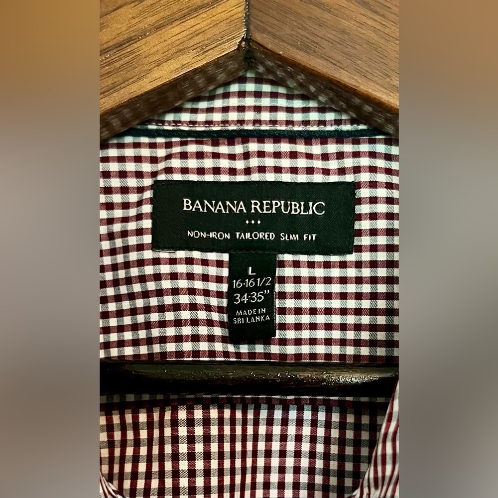 Banana Republic Red & White Non Iron Tailored Slim Fit Shirt 16•16 1/2 34•35” - Picture 2 of 6